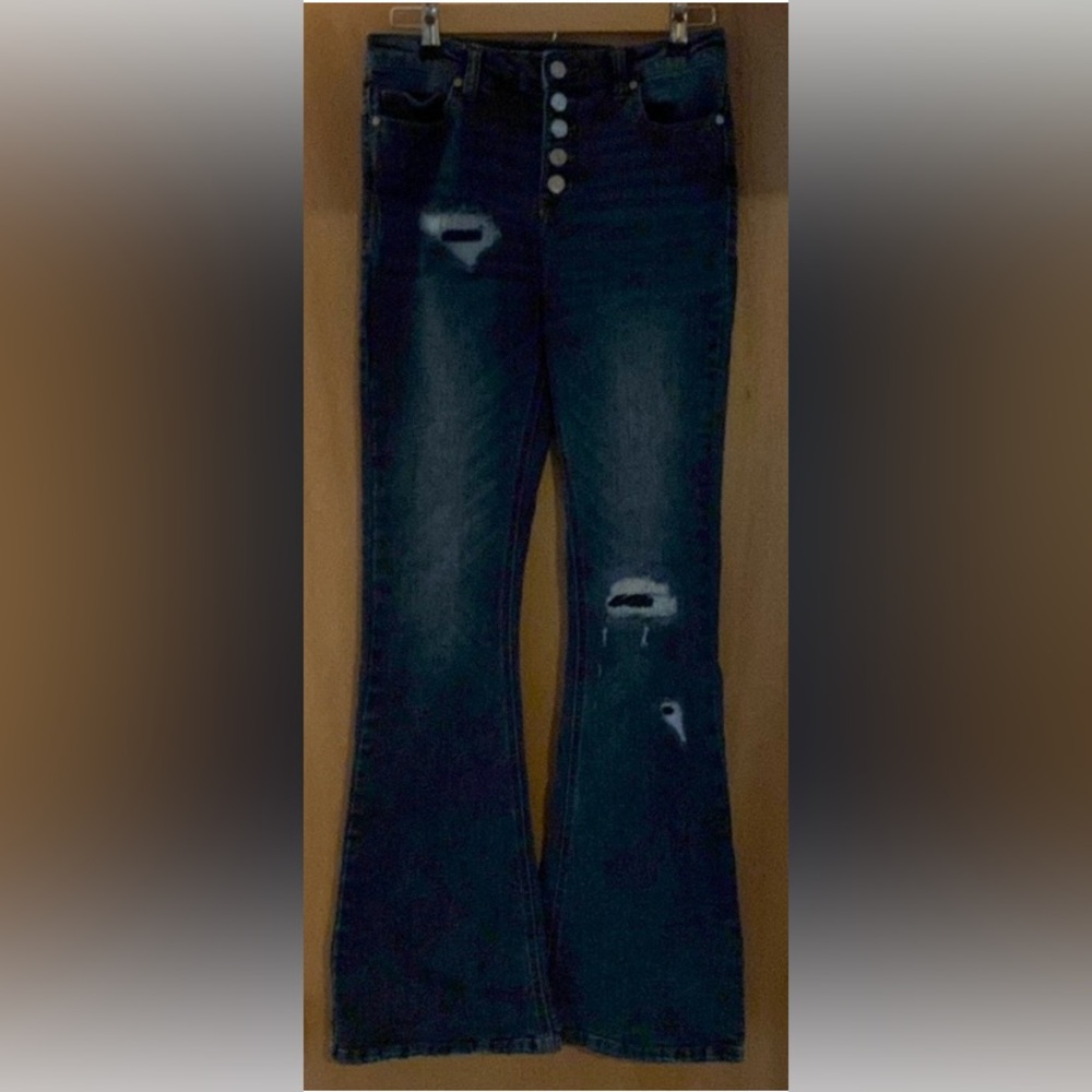 Distressed Indigo Rein flare jeans